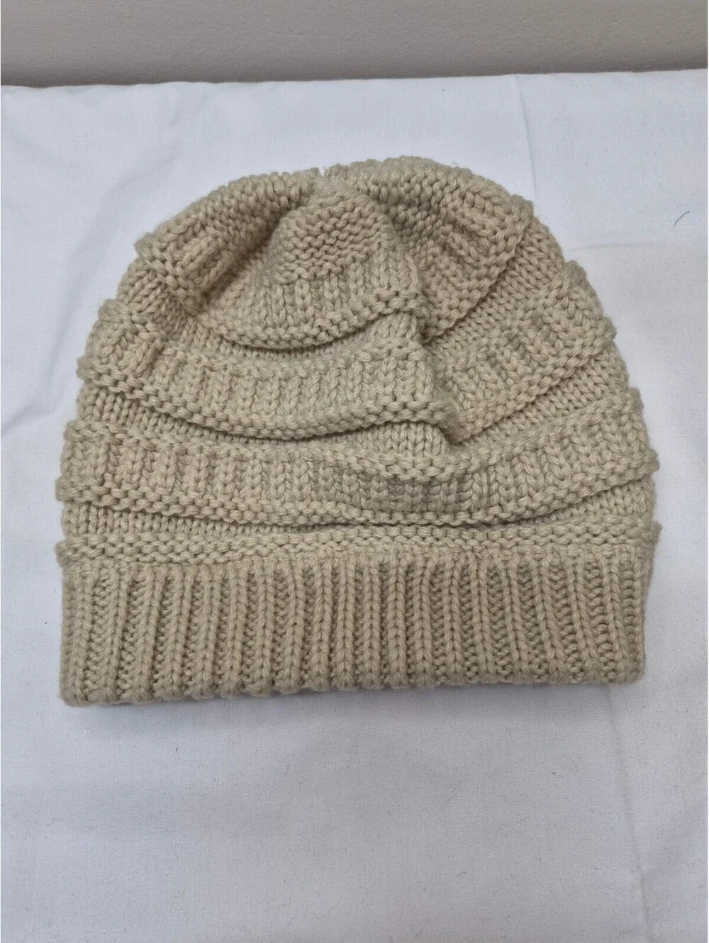 CC Brand Beige Knit Beanie Hat 100% Acrylic Winter Cap B474